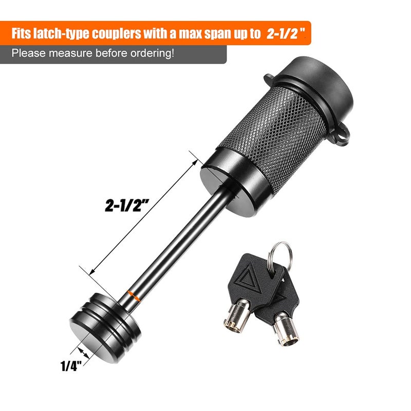 CZC AUTO Trailer Tongue Coupler Lock Keyed Alike Dia 1/4 Inch, 2-1/2 Inch Span Fits Latch-type Coupler for Towing Boat Truck RV Car Trailer (2 Pack) - Image 2